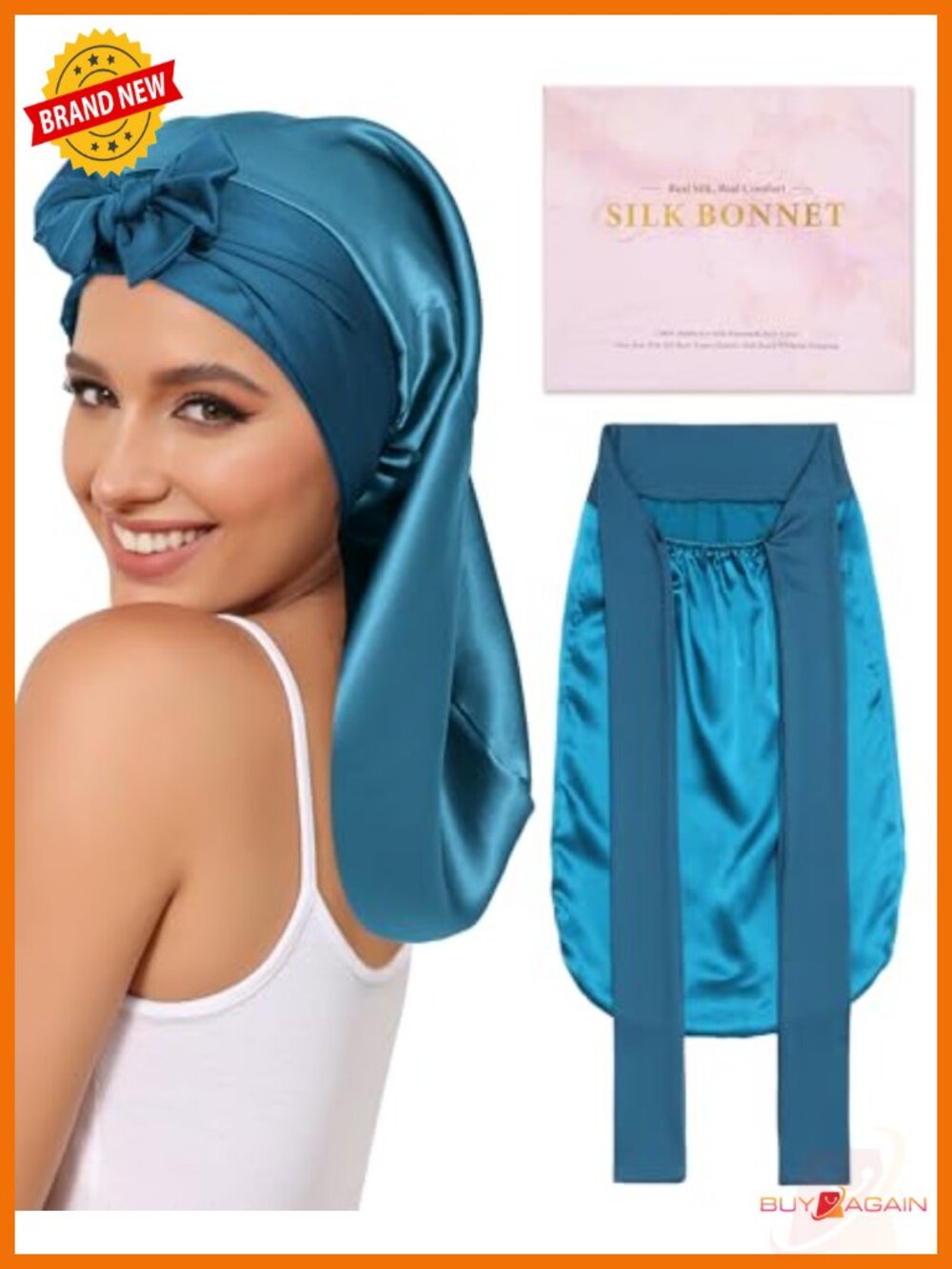 100% Mulberry Silk Sleep Bonnet for Long Hair Adjustable Night Cap